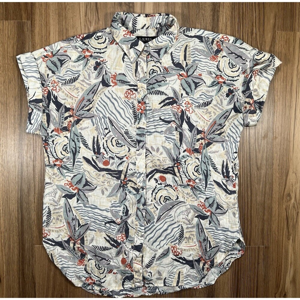 Lauren Ralph Lauren Beach Relaxed Fit Short Sleeve Linen Button-Up Shirt Large
